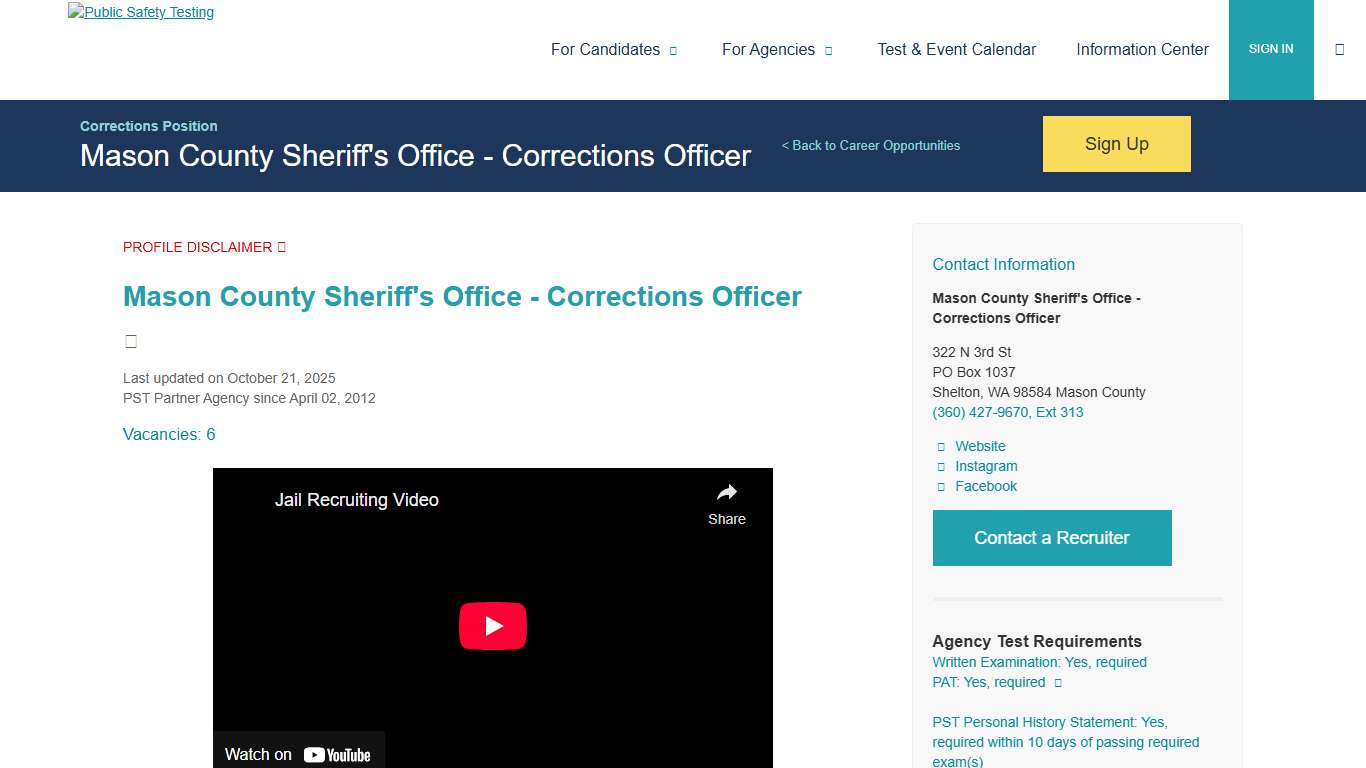 Public Safety Testing - Mason County Sheriff's Office - Corrections Officer